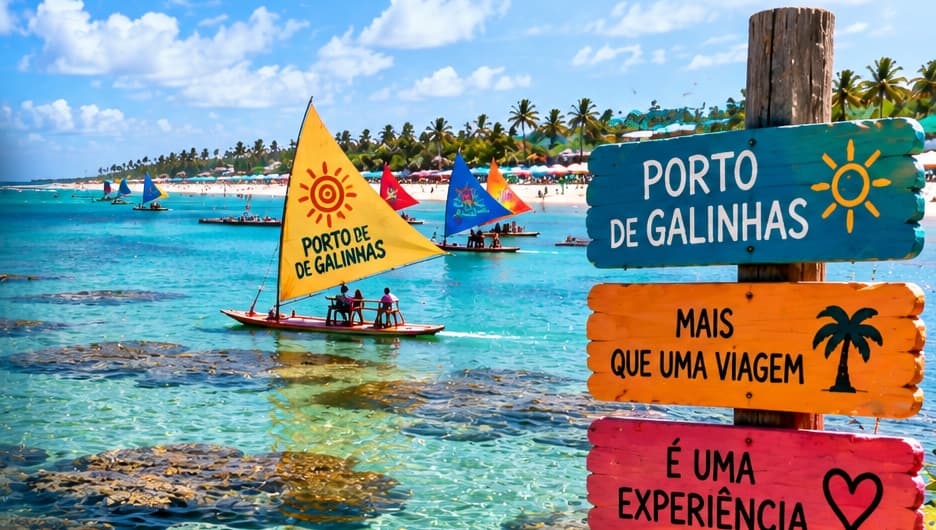 Jangadas coloridas sobre as piscinas naturais de Porto de Galinhas