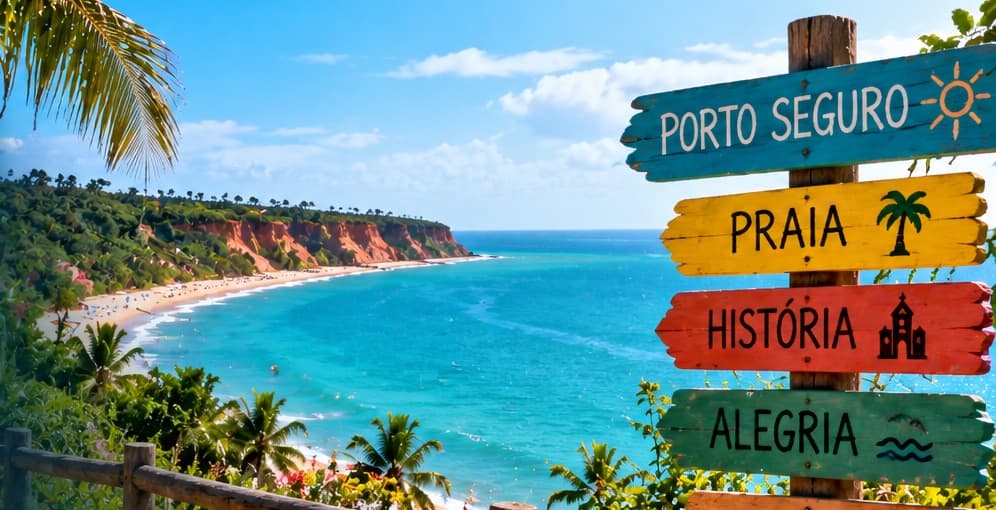 Mirante sobre o mar azul e as falésias de Porto Seguro